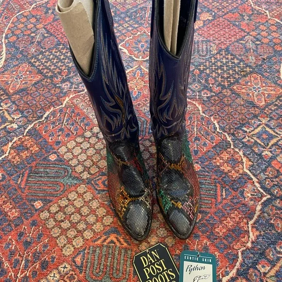Dan Post Multicolor Snakeskin Python Heeled Boots - Picture 2 of 9